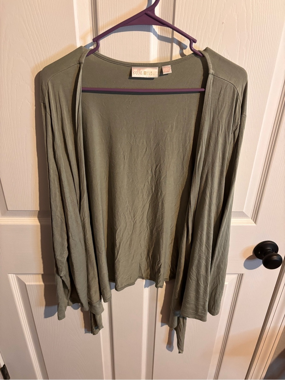 Belle by Kim Gravel Olive Open-Front Cardigan